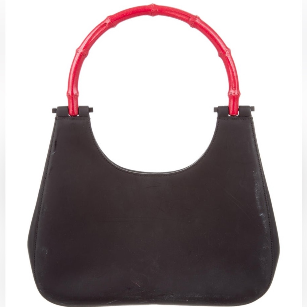 Gucci Calfskin Purse with Red Laquered Bamboo Handle.